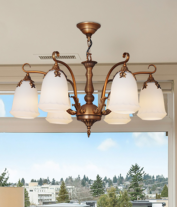 로이스 6등 원형 유리 작은거실등 식탁조명